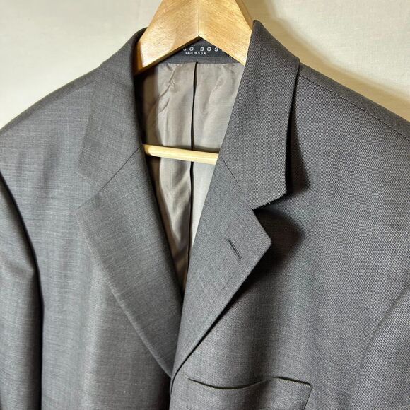 Boss Hugo Boss Einstein Gray Wool Single Breasted 3 Button Suit Jacket Size 46R - Picture 3 of 14